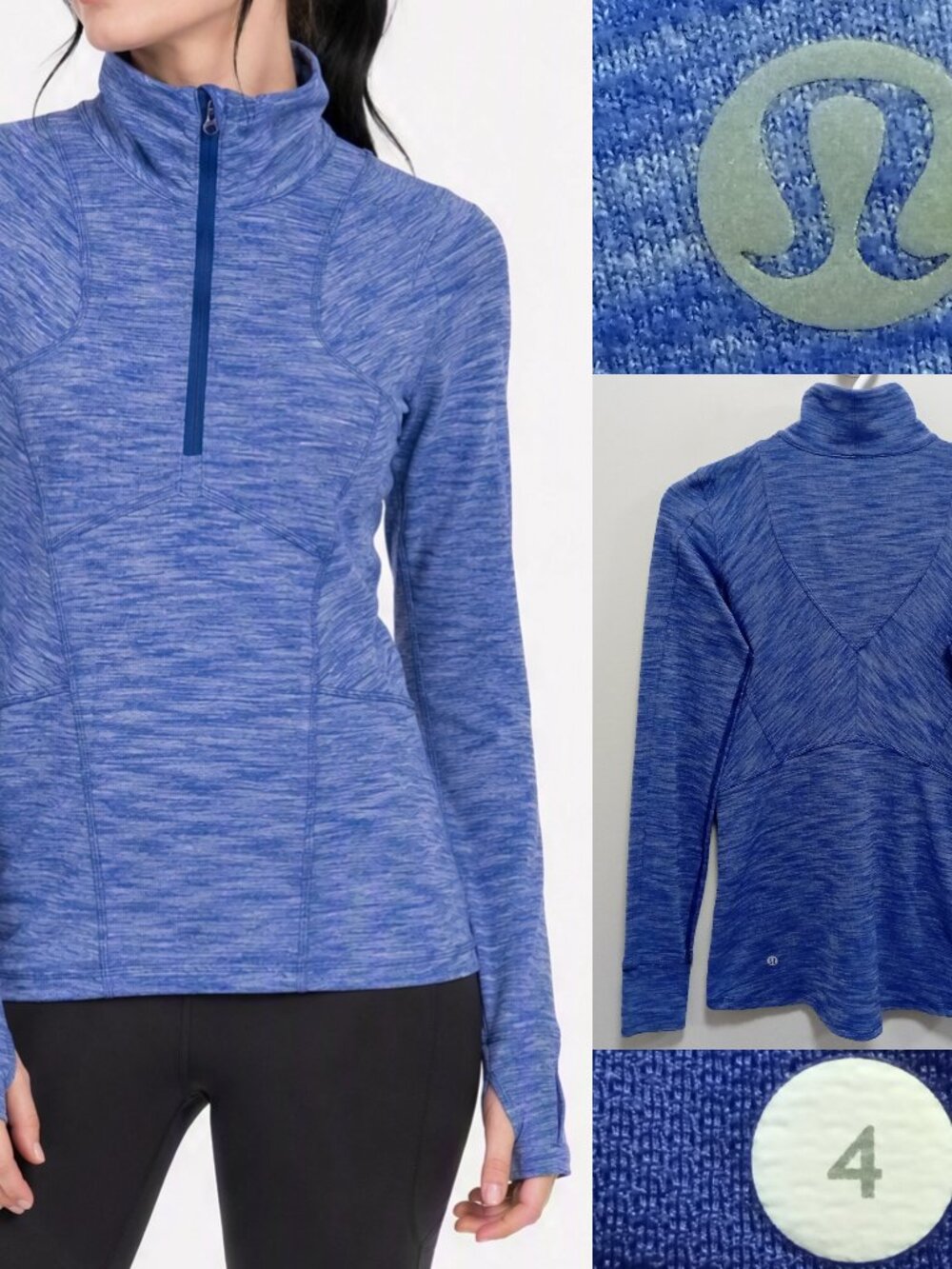 Lululemon Kanto Catch Me 1/2 Zip Heathered Sapphire Blue Rulu Reflective 4 XS